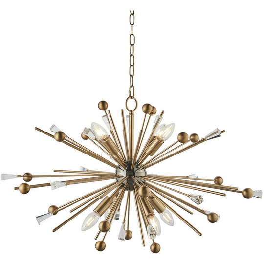 Merano Lighting - Merano Taormina 8 Light Ceiling Pendant Aged Brass Plate, Black Nickel & Clear Glass