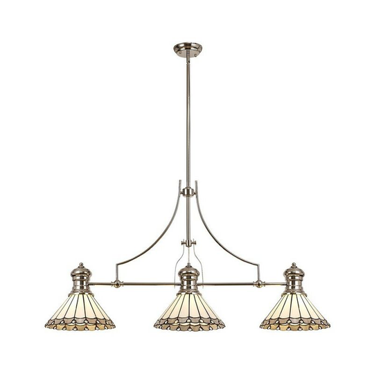 Luminosa Lighting - 3 Light Telescopic Ceiling Pendant E27 With 30cm Tiffany Shade, Polished Nickel, Grey, Crystal
