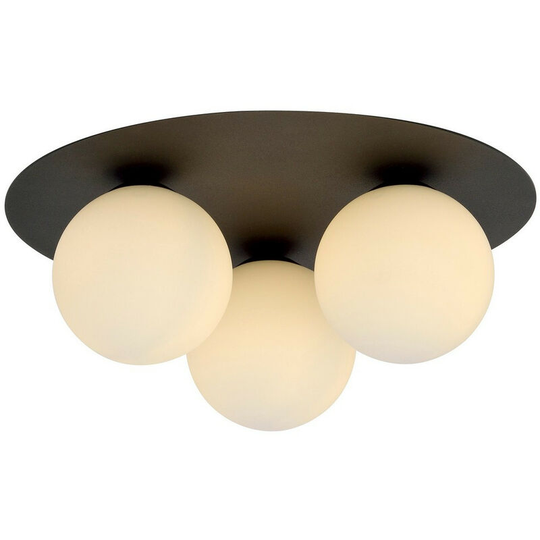 Emibig Solar Black Globe Ceiling Light with White Glass Shades, 3x E14