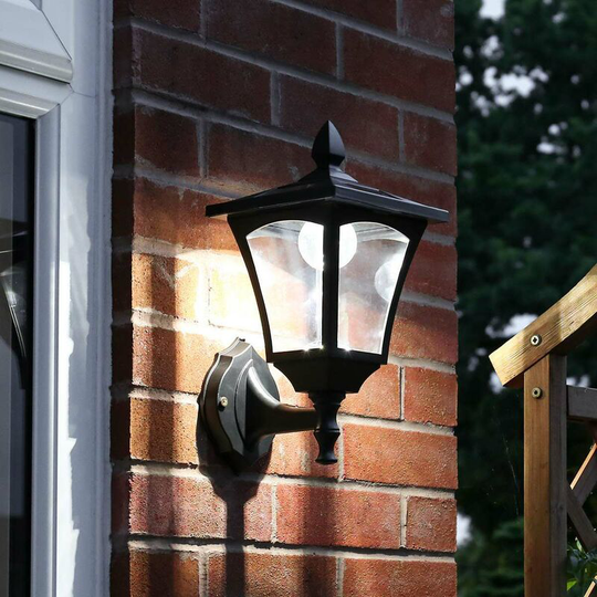 Festive Lights - 34cm Solar Power Traditional led Lantern Wall Light | Outdoor Garden Welcome Patio Decoration - White