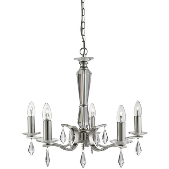 Searchlight Royale - 5 Light Multi Arm Ceiling Pendant Satin Silver with Glass Crystals, E14