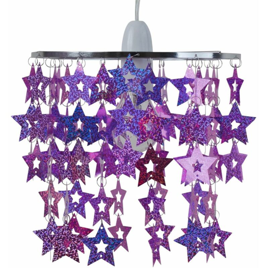 First Choice Lighting - Pink and Purple Sparkly Star Design Easy Fit Light Shade - Pink & purple acrylic stars with polished chrome plate detail