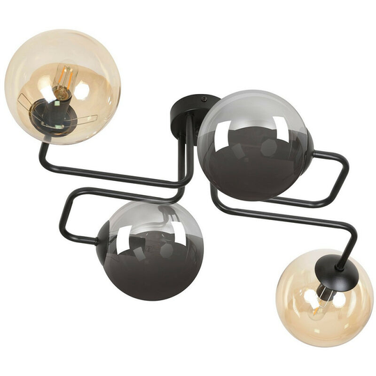 Emibig Lighting - Emibig Brendi Black Globe Multi Arm Semi Flush Ceiling light with Graphite, Amber Glass Shades, 4x E14