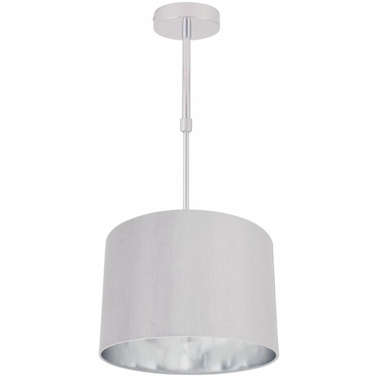 First Choice Lighting - Grey Faux Silk 30cm Drum Light Ceiling Adjustable Flush Shade with Chrome Inner - Polished chrome plate and grey faux silk