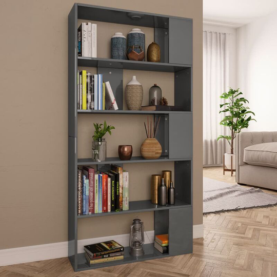 Asupermall - Book Cabinet/Room Divider High Gloss Grey 80x24x159 cm Chipboard