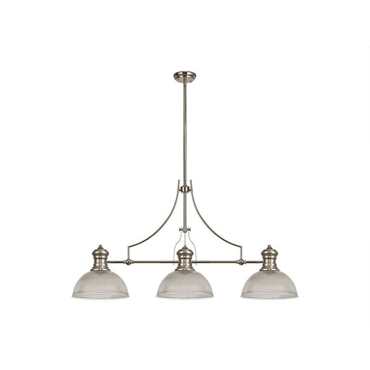 Luminosa Lighting - 3 Light Telescopic Ceiling Pendant E27 With 30cm Dome Glass Shade, Polished Nickel, Clear