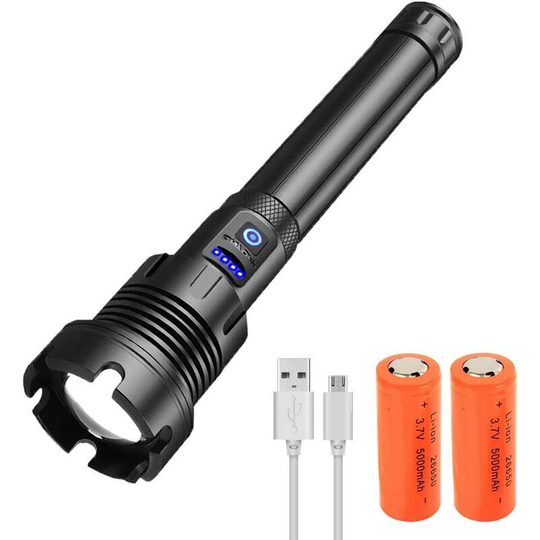 Aougo - High Power 20,000 Lumens XHP90 usb Rechargeable Flashlight with 26650 Batteries 7 Light Modes Zoomable Waterproof Tactical Flashlight for