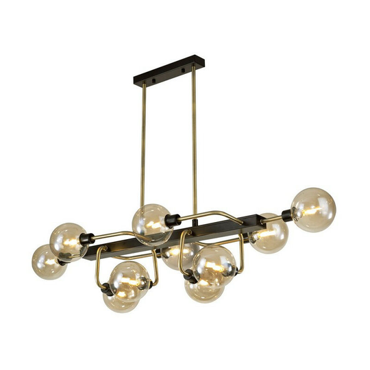 Luminosa Fixed Pendant Ceiling, 10 Light G9, Matt Black, Antique Brass, Cognac Glass