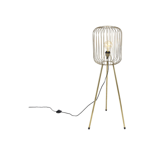 Qazqa - Modern floor lamp brass tripod - Wire - Gold/Messing