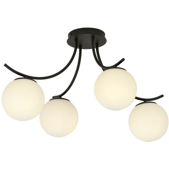 Emibig Lighting - Emibig Boston Black Multi Arm Globe Ceiling Light with White Glass Shades, 4x E14