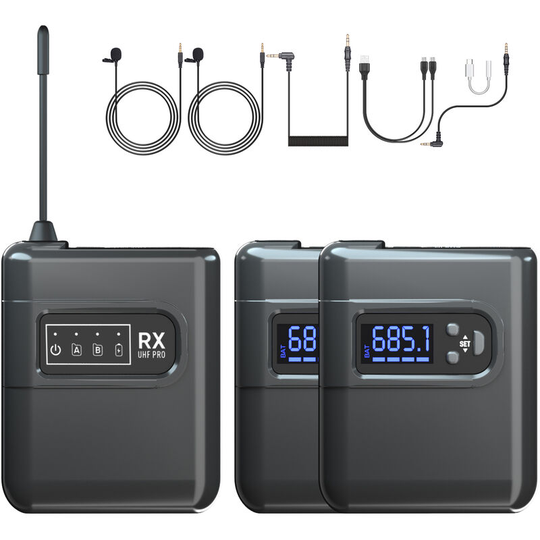 Asupermall - Wireless Lavalier Microphone System with 2 Transmitters and 1 Receiver Omnidirectional Lapel Mic Compatible with dslr Camera Laptop pc