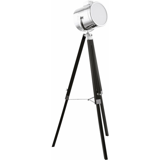 Loops - Tripod Floor Lamp Light Black Wood & Chrome Studio Shade 1 x 60W E27 Bulb