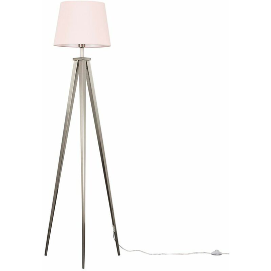 Tripod Floor Lamp in Brushed Chrome with a Tapered Shade - Pink