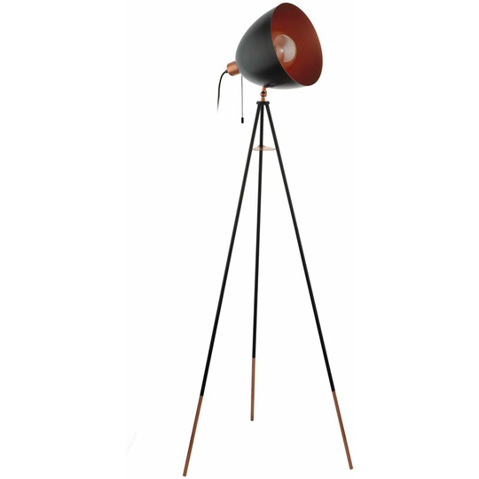 Loops - Tripod Floor Lamp Light Black & Copper Shade 1 x 60W E27 Bulb Standard