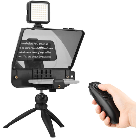 Andoer - A10 Portable Smartphone dslr Camera Teleprompter Prompter Kit with Phone Holder led Fill Light Desktop Tripod Remote Control for Vlog Video