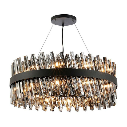 Luminosa Lighting - Luminosa Lysander 24 Light G9, Ceiling Pendant Round, Satin Black, Smoke Item Weight: 23.13kg