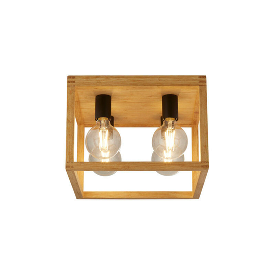 Searchlight Square Woven Bamboo Wood 4 Light Ceiling Flush