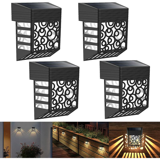 Aougo - Garden Solar Light, 4 Pack Solar Fence Light Outdoor Wall Lighting IP54 Waterproof Decorative Outdoor Solar Light for Patio, Paths auto on/off