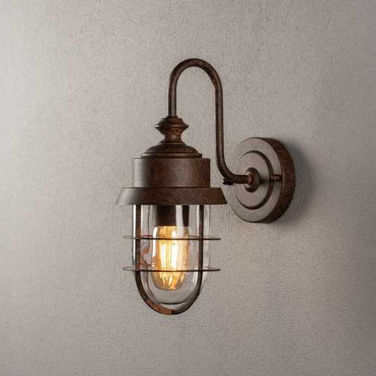 Konstsmide Cerignola Outdoor Classic Lantern Wall Light Black, Rust Clear Glass E27, IP44