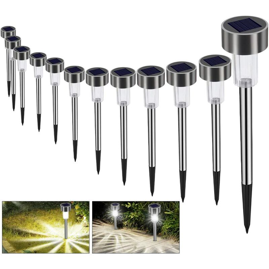 Aougo - Solar Garden Lights Outdoor 12pcs Garden Lights Waterproof Cordless Lights led Decoration Outdoor Solar Lights Cool White for Lawn Paths