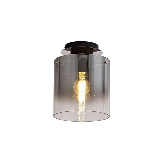 Round Ceiling Flush, 1 Light Flush Fitting E27, Black, Smoke Fade Glass - Luminosa Lighting