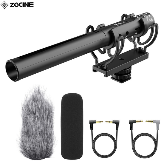 Zgcine - G20 On-camera Microphone Cardioid Directional Video Mic Built-in Battery Low Cut Real Time Monitoring Adjustable Volume with Shockmount
