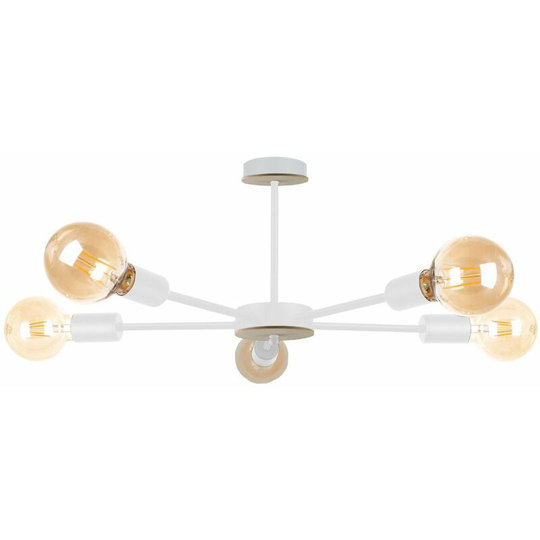 Keter Sun Multi Arm Semi Flush Ceiling Light Wood, White, 48cm, 5x E27