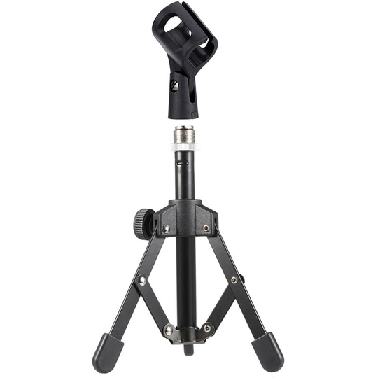 Asupermall - MS-12 Mini Foldable Adjustable Desktop Tripod Microphone Stand with MC3 Mic Clip Holder Bracket for Meeting Lectures Podcasts