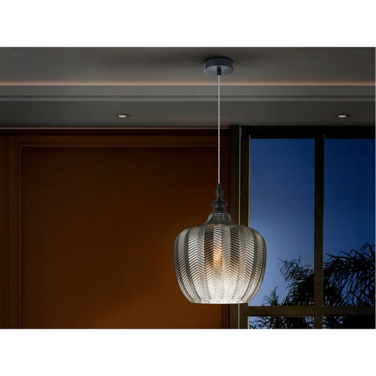 Schuller Spiga Pendant Light with Smoky Pattern Wheat Spike Engraved Glass