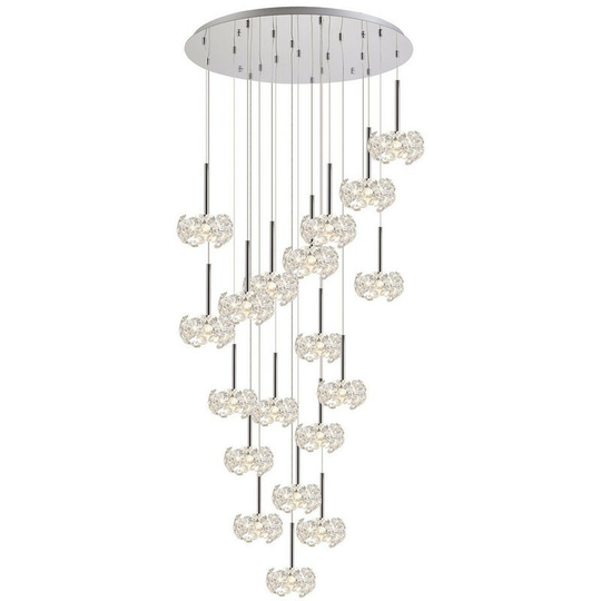 Luminosa Lighting - Luminosa Salisbury 19 Light G9 3.5m Round Multiple Ceiling Pendant With Polished Chrome And Crystal Shade