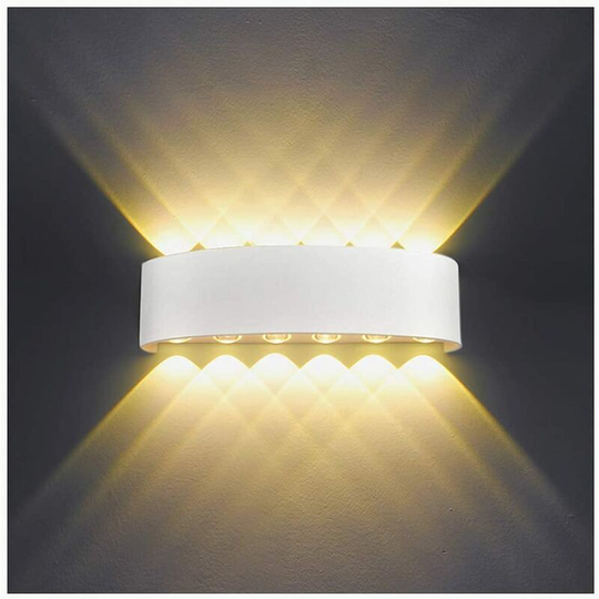 Aougo - led Indoor Wall Light 12W White Modern Wall Light, IP65 Waterproof Aluminum Outdoor Wall Lights, Up Down Spot Lamp for Living Room Bedroom