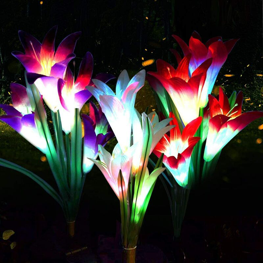 Aougo - Outdoor Solar Light 3 Pack Solar Garden Lights with 12 Lily Flowers led Lights Decoration for Patio Landscape Pathway