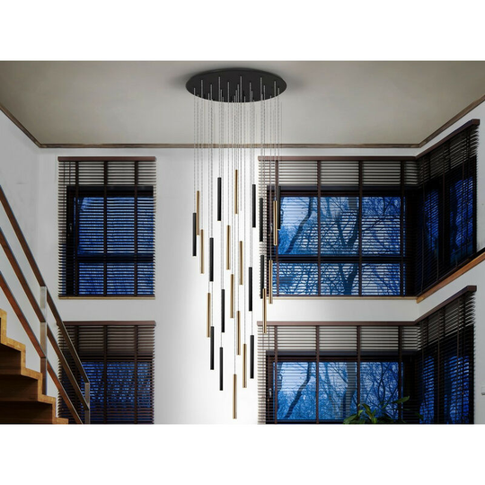 Schuller Varas Cluster Drop Ultra Slim 14 Light Suspension 3 Meter Max Hanging Light, Gold & Matt Black