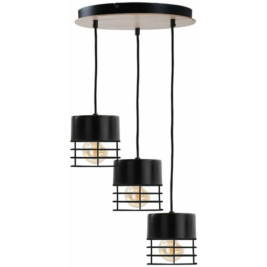 Keter Casa Cluster Pendant Ceiling Light Black, Wood, 32cm, 3x E27