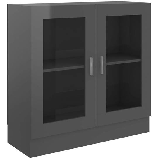 Vitrine Cabinet High Gloss Grey 82.5x30.5x80 cm Engineered Wood Vidaxl Grey