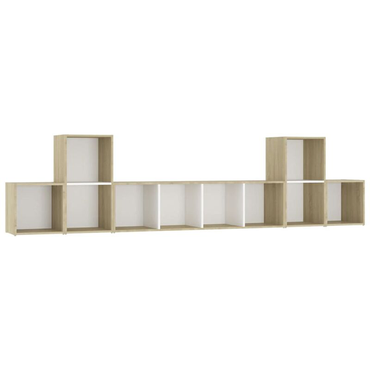 5 Piece tv Cabinet Set White and Sonoma Oak Engineered Wood Vidaxl White