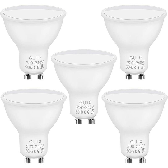 Aougo - GU10 led Bulbs,5Pcs GU10 led 5W Equivalent Incandescent Bulb 40W Halogen Bulb 50W,220-240V,450LM,Cool White 6500K,120° Wide Beam,LED Spot