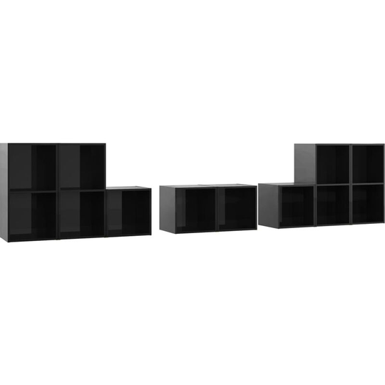 8 Piece tv Cabinet Set High Gloss Black Engineered Wood Vidaxl Black