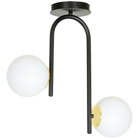 Emibig Ragnar Black/Gold Globe Ceiling Light with White Glass Shades, 2x E14