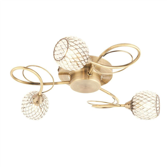 Endon Aherne - 3 Light Semi flush Antique Brass With Antique Brass Wire, Bead Shade, G9