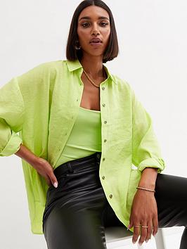 New Look Light Green Long Sleeve Oversized Shirt, Light Green, Size 14, Women
