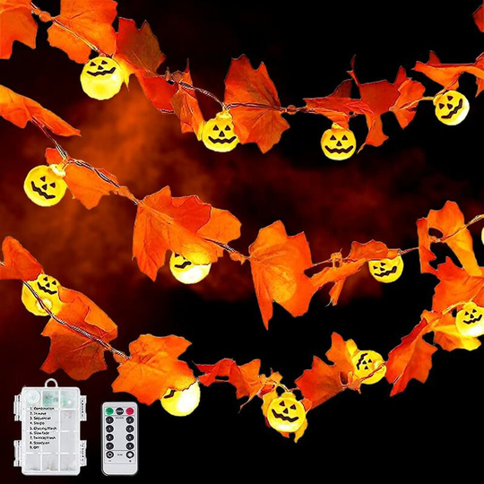 Halloween String Lights Maple Leaves Halloween Decoration 8 Modes 20 LEDs Waterproof Party Decoration With Remote Control