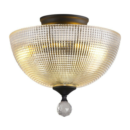 Luminosa Dresden 2 Light Semi Flush Ceiling Lamp E27 With Round 30cm Prismatic Effect Glass Shade Graphite, Clear