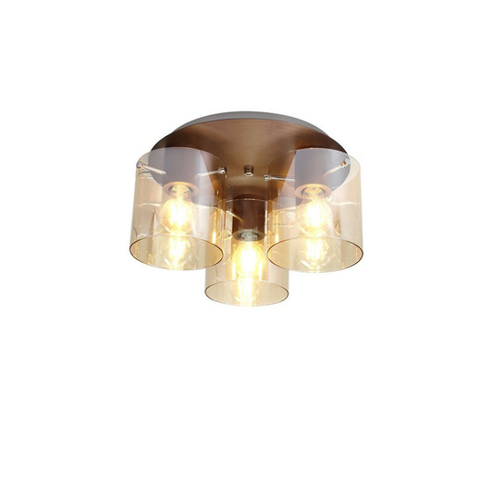 Luminosa Round Ceiling Flush, 3 Light Flush Fitting, Mocha, Amber Glass