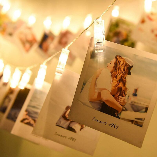 Aougo - 20 led Photo Clips String Lights 3m, Battery Operated Photocell Lights, Ideal Christmas Fairies for Hanging Photos, Notes, Paintable Cards