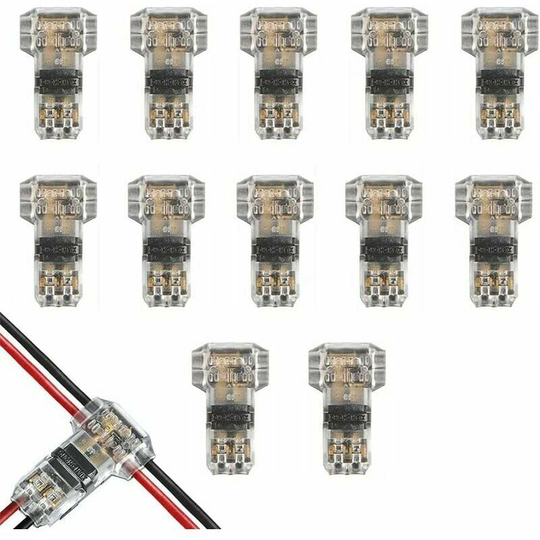 Monly - 12Pcs T-Cable Connectors, 12V Waterproof 2-Pin Electrical Wire Connector Low Voltage Connector for Temporary Power Connection / Audio / Video