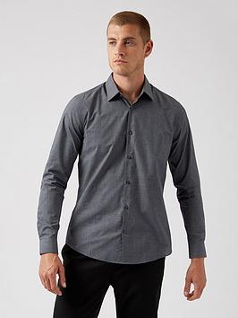 Burton Menswear London Long Sleeve Slim Fit Shirt - Light Grey, Light Grey, Size M, Men