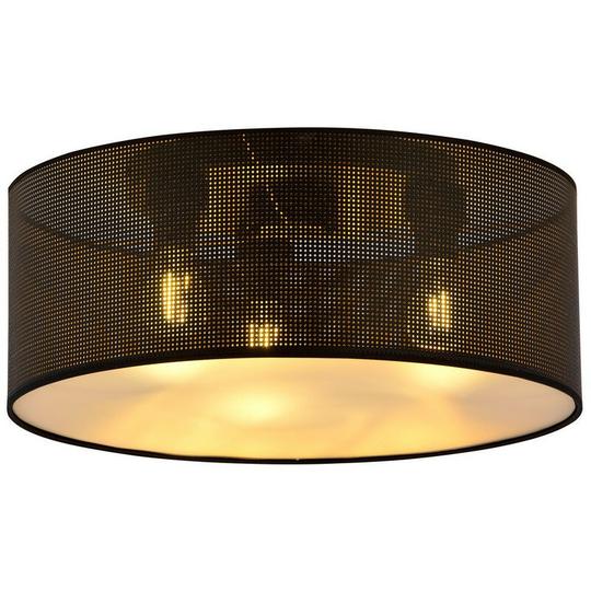 Emibig Aston Black Cylindrical Ceiling Light with Black, Gold Fabric Shades, 3x E27