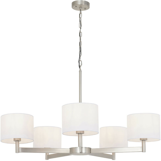 Merano Cortina 5 Light Ceiling Pendant Matt Nickel Plate & Vintage White Fabric