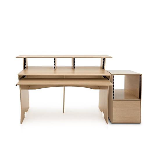 3 Tier Pro Audio Studio Desk + Rack Cabinet Wood